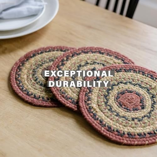 Homespice Highland Braided Placemats for Cabin Decor, Round 15" Set of 6