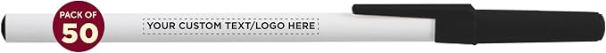 DISCOUNT PROMOS Custom Value Stick Pens Set of 50, Personalized Bulk Pack - Black Ink, Great for Office, School, Business, Tradeshows, Events - Black