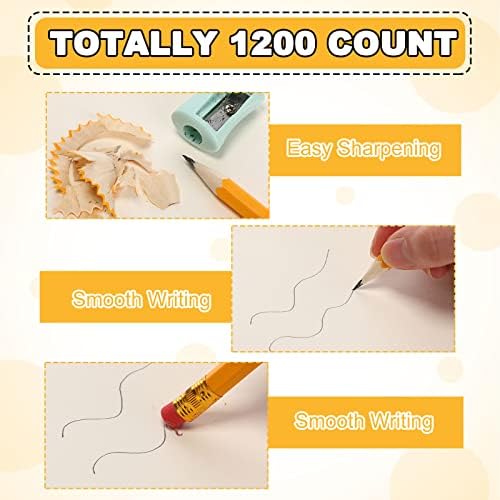 Zhehao 1200 Pack #2 HB Pencils Bulk, Yellow Wood Cased Unsharpened Pencils with Erasers for Back to School Supplies, Classroom, Teachers, Students, Testing, Office