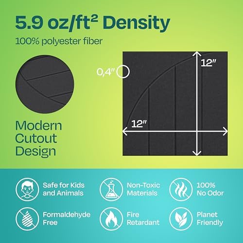 Acoustic Panels 12-Pack Soundproof Wall Panels 12"x12"x0.4" Decorative Sound Dampening for Your Home, Office, Studio, Bedroom & More with Unique ModuArc Carving [Dark Gray]