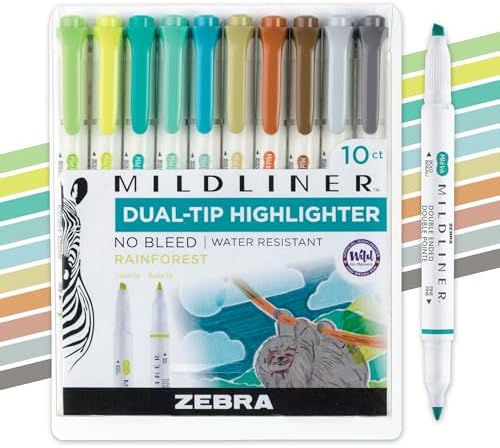 Zebra Pen MILDLINER No Bleed Highlighter, Rainforest, Dual Tip, 10-Pack