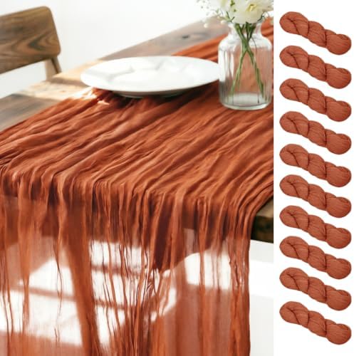 Fall Table Runner Terracotta Cheesecloth Boho Wedding Home Decor