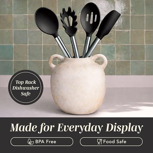 COOK WITH COLOR Silicone Cooking Utensils, Kitchen Utensil Set, Easy to Clean Silicone Kitchen Utensils, Cooking Utensils for Nonstick Cookware, Kitchen Gadgets Set, 10 Pieces, Black