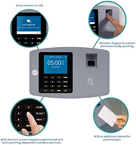 uAttend BN6700 Biometric Time Clock System for Small Business with Cloud-Based Employee Timecards