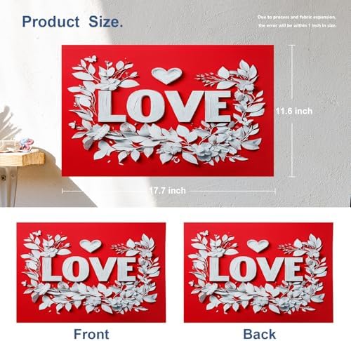 Batmerry Love Heart Linen Placemats Set of 4, Red Background with White Love Letters Washable Table Mats for Kitchen Table Thickened Heat Insulation Dining Set Indoor Outdoor 12X18 in