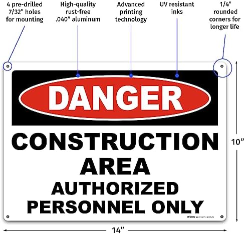BRIMAR Danger Construction Area Safety Sign, 14 X 10 in, Aluminum