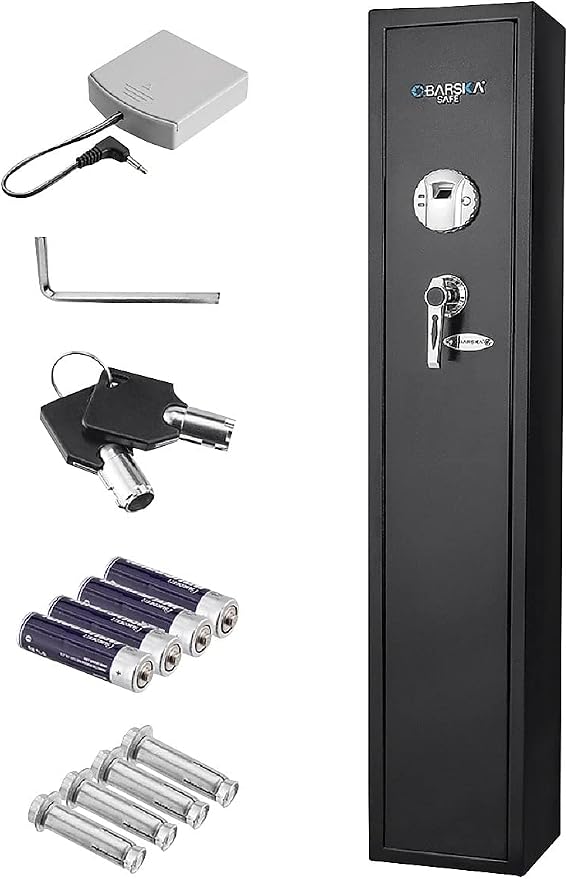 Barska Biometric Rifle Gun Safe – Quick Access Fingerprint Long Gun Safe for Home, DOJ Approved, Silent Mode, Removable Shelf, Backup Keys & Battery