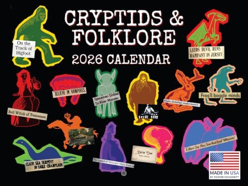 Folklore And Cryptid Calendar 2026 Monthly Wall Calender 12 Month | American Made In The USA