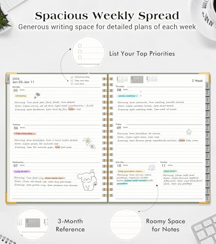 Academic Planner 2026-2027, Weekly and Monthly Hardcover Planner, July 2026 - June 2027, 5.75" x 8.38" A5 Large Daily Calendar Planner Book with Tabs, Spiral Yearly Agenda Organizer Notebook for School Work Home, Green