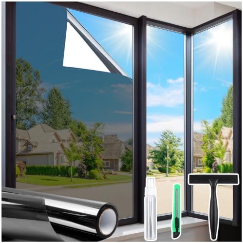Homein Window Tint for Home with Tools, One Way Window Film, Black Silver