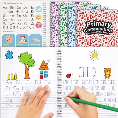 Henoyso 4 Pack Primary Composition Notebook, 100 Pages,Fresh Color