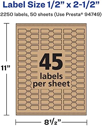 Avery® Kraft Brown Barbell Labels, Sure Feed® Technology, 0.5" x 2.5", 2,250 Kraft Brown Labels, Laser/Inkjet Printable