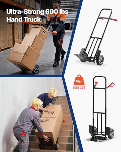 VEVOR Hand Truck, 600 lbs Load Capacity, Heavy-Duty Truck Dolly with Wheels