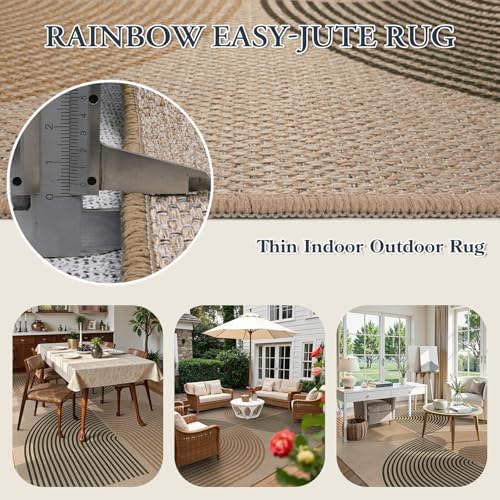 Lahome Modern Rainbow Easy Jute Rug 9x12, Large Nature Rugs for Living Room