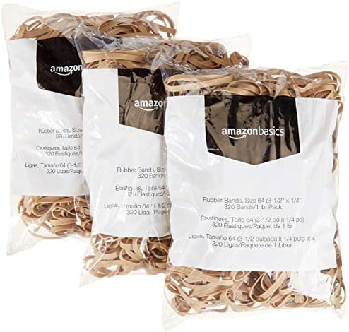 Amazon Basics Rubber Bands, Office Supplies, Size 64 (1/4"), 320 Bands/1 lb Pack, 6-Pack, Tan