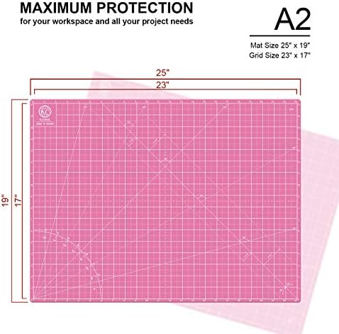 KC GLOBAL A2 (24"x18") Self-Healing Cutting Mat (Pink) - Sturdy, Reversible, Eco-Friendly, Non-Slip. Premium Desk Mat for Crafters, Quilters, and Hobbyist