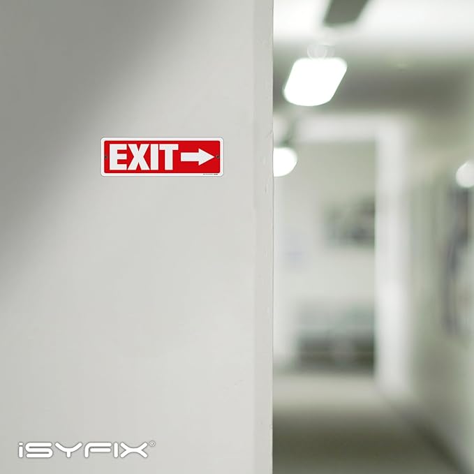 iSYFIX Exit Signs 12 Pack 12x4 Inch with Directional Right Arrows - Rust Free Aluminum, Laminated for UV, Weather, Scratch Resistance - Ideal for Offices, Schools, Theaters, Restaurants