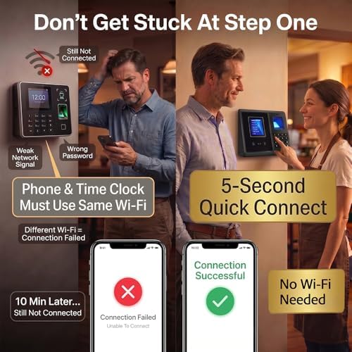 App Control Time Clock for Small Business No Monthly Fee | 5s Fast Connection, Fix Records, Custom Overtime, Lunch & Break Rules,10 IC Cards Included with Face, Fingerprint, IC & PIN