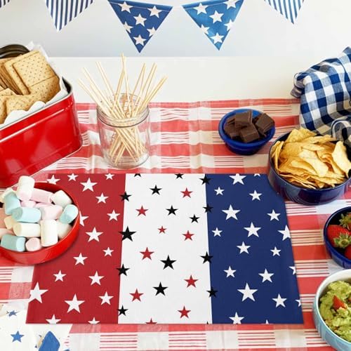 July 4th Placemats Set of 4- Red White Blue Heat Resistant Placemat Washable Cotton Linen Summer Table Mats Independence Day Party Holiday Decorations for Home Kitchen Dining Table Outdoor Indoor
