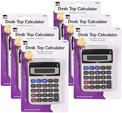Charles Leonard Desktop Calculator, Battery and Solar Powered with Tilted 8 Digit Display, Pack of 6