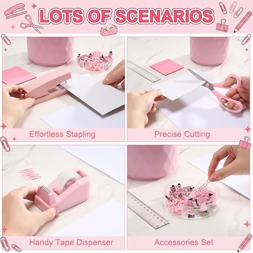 Eersida 20 Pcs Pink Office Supplies, Desk Accessories and Organizer Set