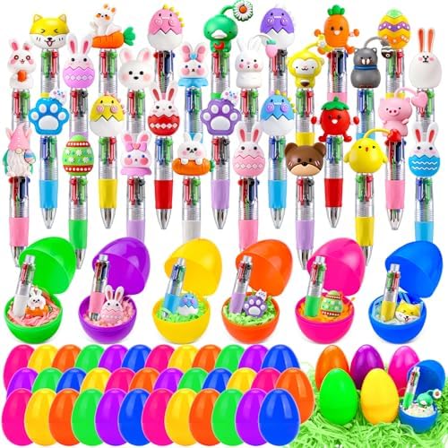 30Pcs Easter Animals Mini Multicolor Pens in One 4-in-1 Cute Pens Bulk with 30 Eggshells, Fun Gifts Assorted Ink Kawaii Ballpoint Pen for Birthdays and Parties