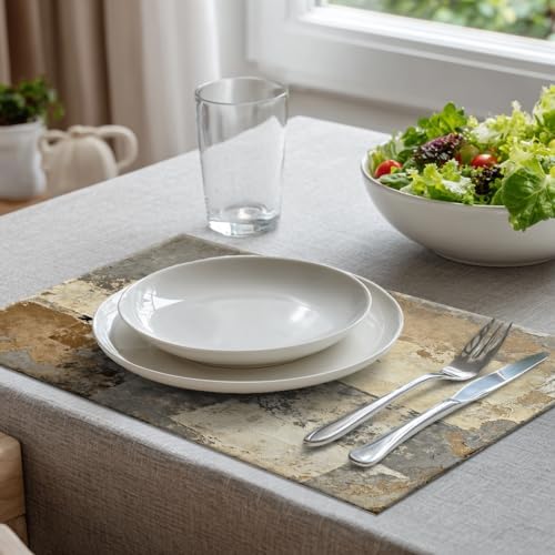 Batmerry Grey Abstract Art Linen Placemats Set of 8, Beige Painting Washable Table Mats for Kitchen Table Thickened Heat Insulation Dining Set Indoor Outdoor 12X18 in