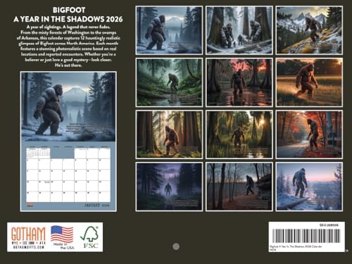 Bigfoot Calendar 2026 Monthly Wall Calender 12 Month | American Made In The USA
