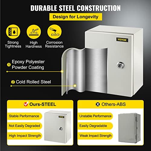 VEVOR NEMA Steel Enclosure, 10" x 8" x 6" NEMA 4X Steel Electrical Box,IP66 Waterproof & Dustproof,Outdoor/Indoor Electrical Junction Box,with Mounting Plate