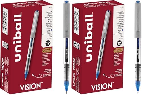 Uni-Ball uniball Vision Rollerball Pens with 0.7mm Fine Point,Blue,(Pack of 24)