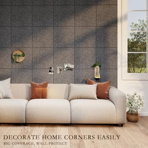 JBER Large Felt Bulletin Board 36" x 24", 6 Pack Felt Wall Tiles, Dark Gray
