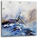 3dRose Wall Clock Silent - 10 inch - Image of Ocean Watercolor with Flying Seagull - Lens Art by Florene - Watercolor Art