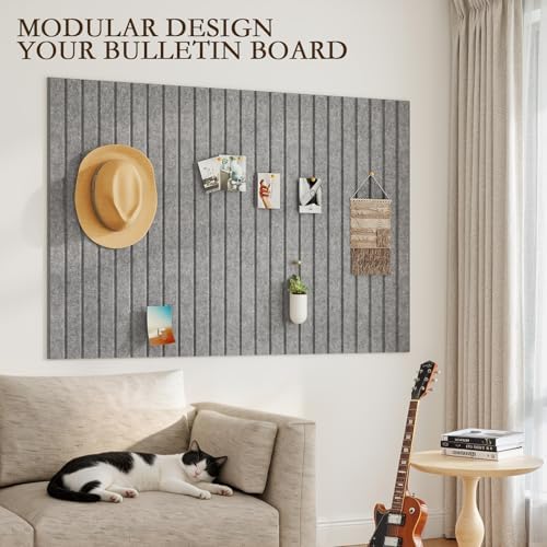 JBER Felt Bulletin Board 36" x 24", 6 Pack Felt Wall Tiles, Light Gray