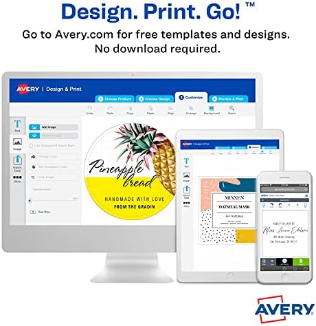 Avery Printable Blank Square Labels, 2" x 2", Matte White, 120 Customizable Labels (22816)
