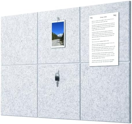 Felt Wall Tiles Bulletin Board Large Cork Board Alternative 6 Pack 11.81”x11.81”x0.47” Felt Pin Board Tack Board with Safe Removable Adhesive Tabs for Home Office School 36x24 (Silver Grey)