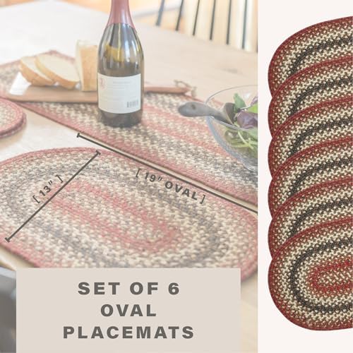 Homespice Chester Braided Placemats for Cabin Decor, Oval 13x19 Set of 6