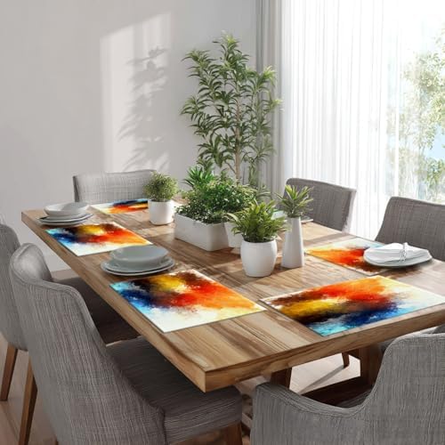 Batmerry Modern Bright Decorative Placemats, Watercolor Artistic Brushed Abstract Brush Stroked Painting Blob Woven Burlap Modern Placemats for Dining Table Kitchen Wedding Decor Indoor Set of 4