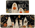 Baccessor Halloween Kitchen Rugs Set of 2, Ghost Boo Dog Pumpkin Spider Web Kitchen Mats for Floor Washable Low-Profile Farmhouse Spooky Holiday Home Indoor Outdoor Decor 17x29 and 17x47 Inch