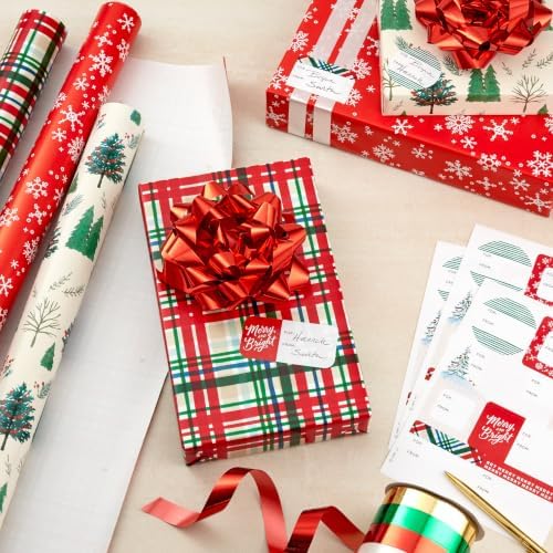 Hallmark Christmas Wrapping Paper with Ribbon, Bows, Seals (Red and Green)
