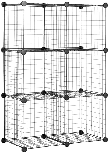 Amazon Basics 6 Cube Wire Grid Storage Organizer, Stackable Cubes, Cubby Bookcase, Display Shelf, 14" D x 14" W x 14" H, Black