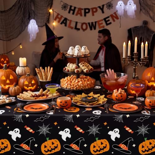 CXPSINC 54 Inch X 100 Feet Plastic Table Cover Roll Disposable Halloween Tablecloth with Slide Cutter Pumpkin Ghost Plistic Table Covers for Halloween Party Decorations((Pumpkin Ghost, 100 Feet)