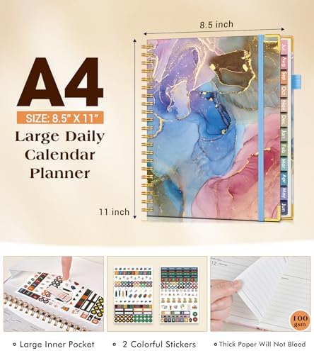 Academic Planner 2026-2027, Hardcover Weekly and Monthly Calendar Planner from July 2026 - June 2027, 8.5" x 11" A4 Large Daily Agenda with Tabs, College School Organizer for Student Teacher, Vibrant Watercolor
