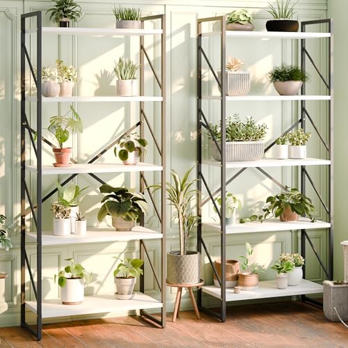 Shintenchi 5 Tiers Bookshelf, Classically Tall Bookcase Shelf,Industrial Book Rack,Modern Book Holder in Bedroom/Living Room/Office, Storage Rack Shelves for Books/Movies,11.8" Dx23.6 Wx62.2 H,White