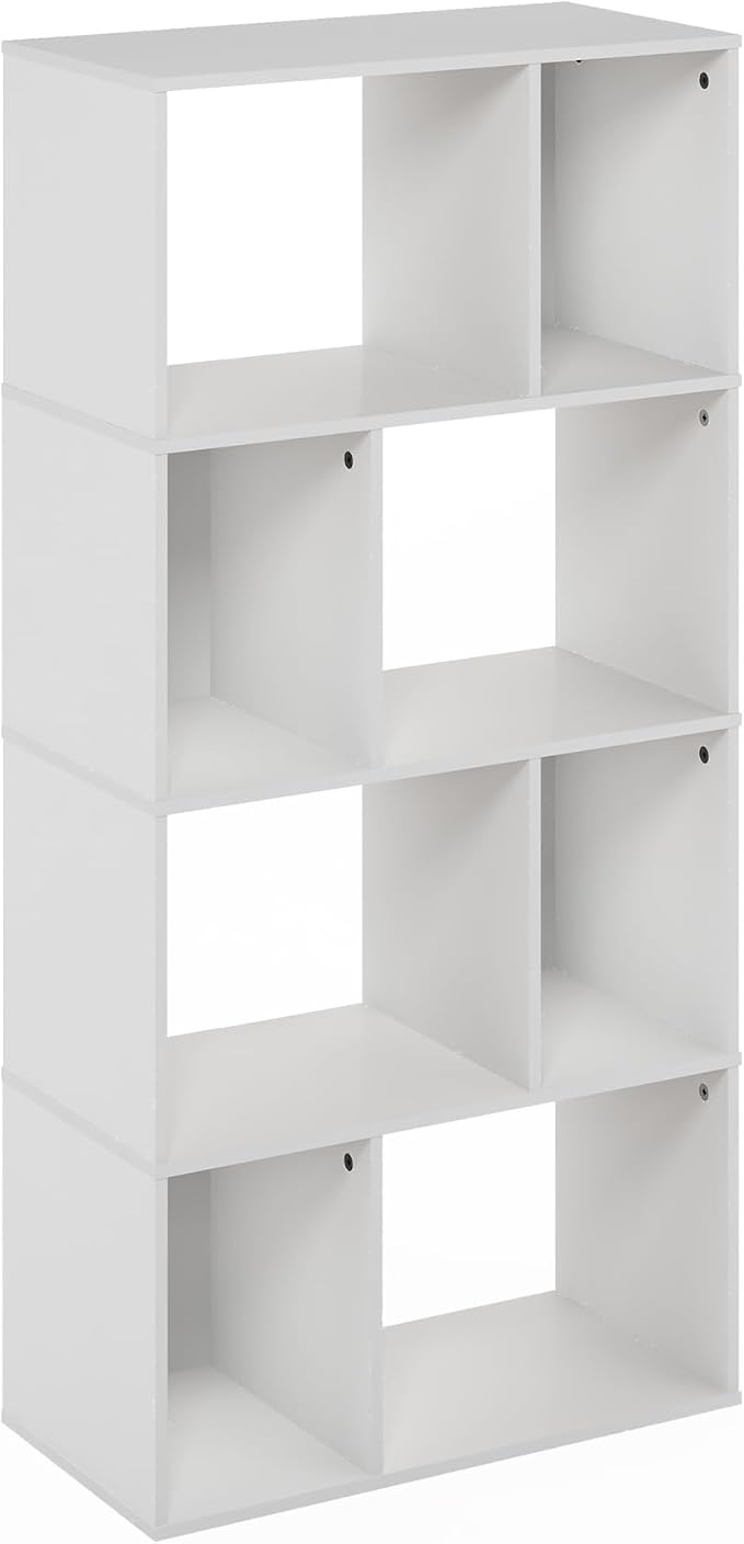 Furinno DALY Book Shelf, 8-Cube Bookshelf, Cube Storage Organizer Bookcase with Irregular Compartments, 11.7 x 23.6 x 49, for Living Room, Bedroom, Home Office, White