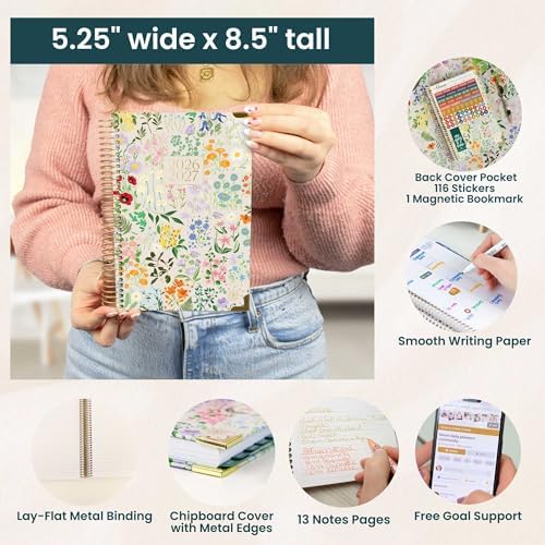 bloom daily planners Hard Cover Planner 2026-2027 for Women - Academic Year (July 2026 - July 2027) 13 Months - A5 Monthly & Weekly Agenda Book - 5.5” x 8.25” - Garden Party, Beige