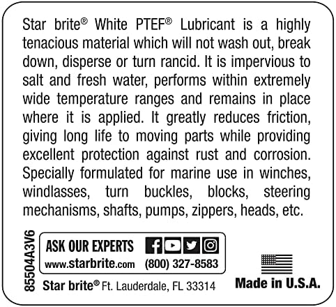 STAR BRITE Marine Grade White PTEF Lubricant - Ultimate Protection for Winches, Windlasses, Turn Buckles, Blocks, Pumps, Shafts, Zippers, Heads & More - 3.7 Oz (85504)