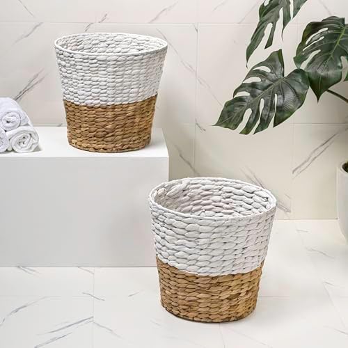 happimess Toby 3.1 Gal Water Hyacinth Wastebasket, White/Natural, Set of 2