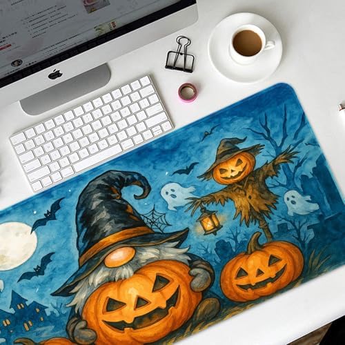 Britimes Large Mouse Pad, Mouse Pad, 31.5 x 15.7 Inch, Halloween Gnome Bat
