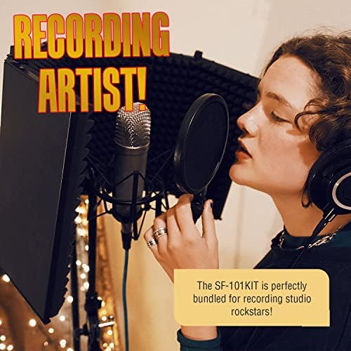 AxcessAbles Large 32x13 Recording Studio Microphone Isolation Shield w/ 3 Tier Tripod Stand and Pop Filter | Portable Sound Isolation Booth | Reflection Filter Shield | Studio Microphone Stand