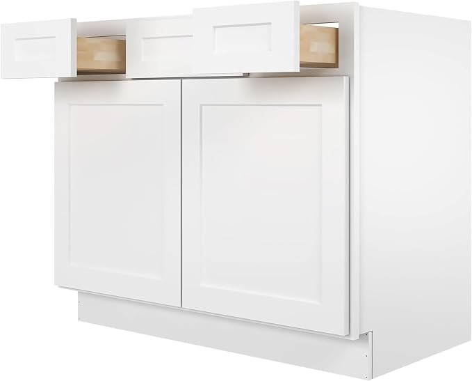 Furinno Shaker 2-Drawer Bath Vanity Cabinet Without Top, 2-Door, White | 21 D x 42 W x 34.5 H, Adjustable Hinges, Soft-Close Shaker-Style Door, Ready to Assemble, Plywood, for Bathroom, Washroom